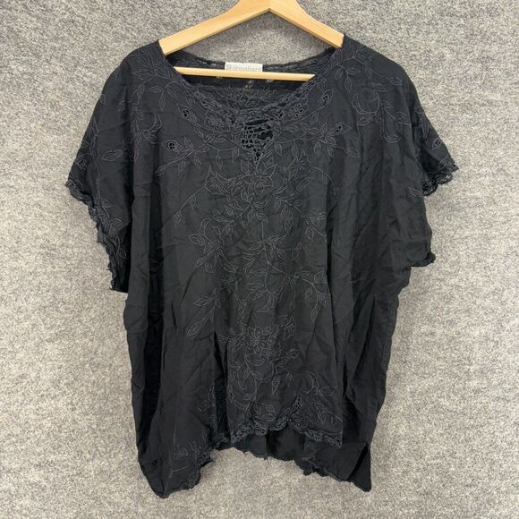 Dressbarn Tops - Dressbarn Blouse Women M Medium Black Floral Short Sleeve Round Neck Casual